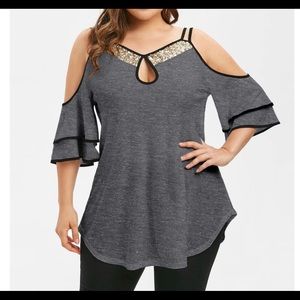 Gray- Cold Shoulder Women’s Blouse